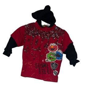 Baby boys Red Sesame Street Long Sleeve Tee hooded waffle knit sz 18m Elmo